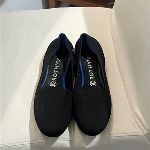 Rothy's Black Slip-On Loafers with Blue Trim